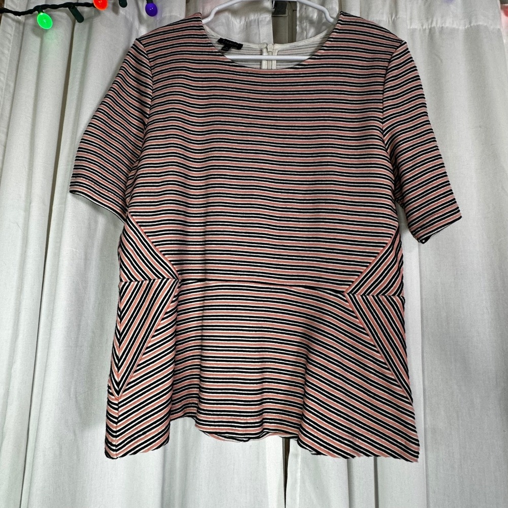 Talbots Striped Peplum Top Short Sleeve Women's Size M Preppy‎ Classic Office